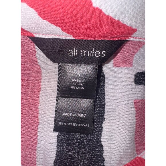 Ali Miles Abstract Button Front Tunic Top S Red/Black/White Travel Casual Artsy - Picture 6 of 9